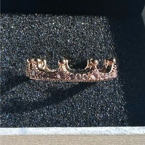 Pandora Rose Gold Pink Sparkling Crown Ring Size 7